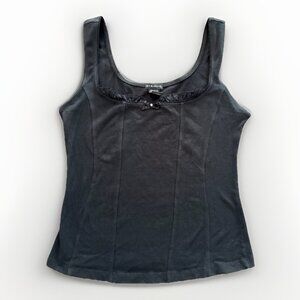 Vintage Y2K FANG Tank Top Black Grunge Whimsy Fairy Goth Lace, M, Cotton, Lounge